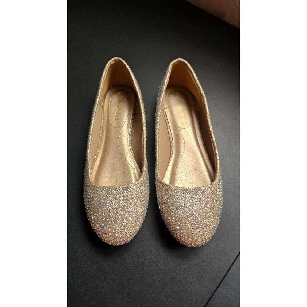 Dream Pairs Champagne Sole-Shine Rhinestone Ballet Flats Size 8